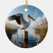 Amerikanischer Weißer Pelikan-Andenken Keramik Ornament (Vorne)