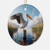 Amerikanischer Weißer Pelikan-Andenken Keramik Ornament (Links)
