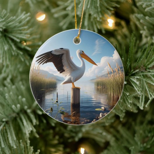 Amerikanischer Weißer Pelikan-Andenken Keramik Ornament