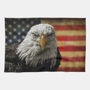 Amerikanischer Weißkopfseeadler auf Schmutz-Flagge Geschirrtuch