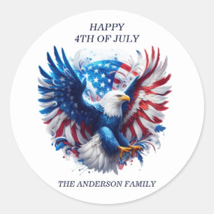 Amerikanischer Weißkopfseeadler Flug Happy 4. Juli Runder Aufkleber