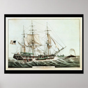 Amerikanischer Whaler, graviert von Nathaniel Poster