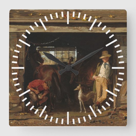 Amerikanischer wilder Westschmied und Cowboy Quadratische Wanduhr (Vorderseite)