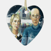 Amerikanischer Winter - Grant Wood-Parodie Keramik Ornament (Rechts)