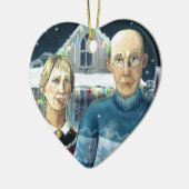 Amerikanischer Winter - Grant Wood-Parodie Keramik Ornament (Links)
