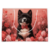 Amerikanisches Akita mit Rose - Valentinstag Große Geschenktüte (Vorderseite)