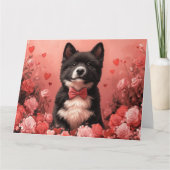 Amerikanisches Akita mit Rose - Valentinstag Karte (Vorderseite)
