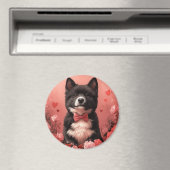 Amerikanisches Akita mit Rose - Valentinstag Magnet (In Situ (Geschirrspüler))
