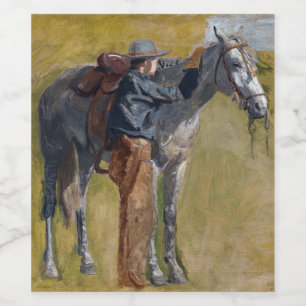 Amerikanisches Badlands: Old West Cowboy mit Pferd Weinetikett