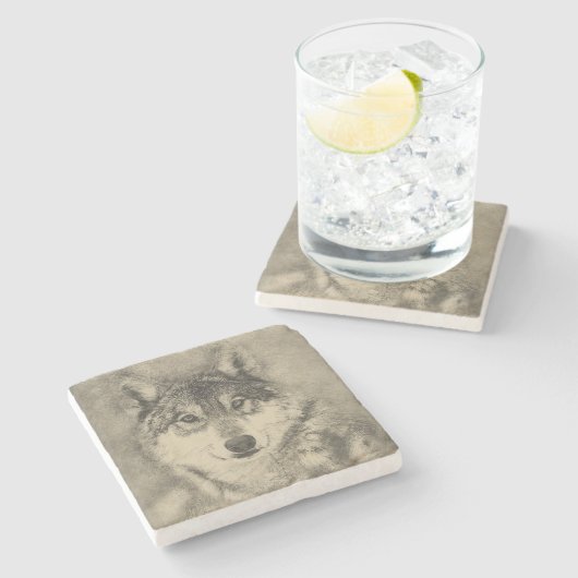 Amerikanisches Bauholz-Wolf-Bleistift-Zeichnen Steinuntersetzer (Seitenansicht)