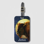 Amerikanisches Bison und Vollmond Gepäckanhänger (Vorderseite Vertikal)