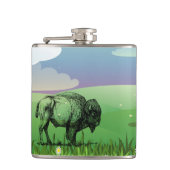 Amerikanisches Buffalo Bison auf grünem Feld Flachmann (Vorderseite)