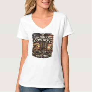 Amerikanisches Cowboy-Wild-und-Frei-Patriotisches T-Shirt