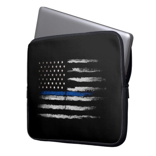 Amerikanisches dünnes Blue Line kennzeichnen Laptopschutzhülle (Vorderseite Links)