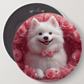 Amerikanisches Eskimo mit Rose - Valentinstag Button (Vorne & Hinten)