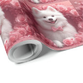 Amerikanisches Eskimo mit Rose - Valentinstag Geschenkpapier (Rolleneckpunkt)