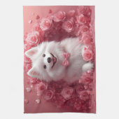 Amerikanisches Eskimo mit Rose - Valentinstag Geschirrtuch (Vertikal)