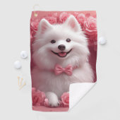 Amerikanisches Eskimo mit Rose - Valentinstag Golfhandtuch (Insitu)