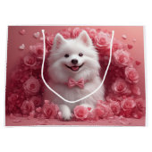 Amerikanisches Eskimo mit Rose - Valentinstag Große Geschenktüte (Vorderseite)