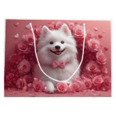 Amerikanisches Eskimo mit Rose - Valentinstag Große Geschenktüte (Rückseite)