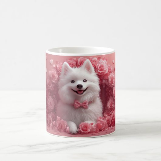 Amerikanisches Eskimo mit Rose - Valentinstag Kaffeetasse (Mittel)