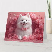 Amerikanisches Eskimo mit Rose - Valentinstag Karte (Vorderseite)
