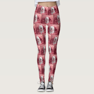 Amerikanisches Eskimo mit Rose - Valentinstag Leggings