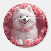 Amerikanisches Eskimo mit Rose - Valentinstag Magnet (Vorne)