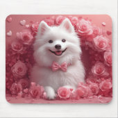 Amerikanisches Eskimo mit Rose - Valentinstag Mousepad (Vorne)