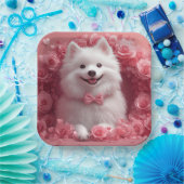 Amerikanisches Eskimo mit Rose - Valentinstag Pappteller (Party)