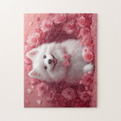 Amerikanisches Eskimo mit Rose - Valentinstag Puzzle (Vertikal)