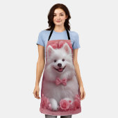 Amerikanisches Eskimo mit Rose - Valentinstag Schürze (Getragen)