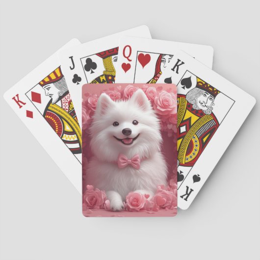 Amerikanisches Eskimo mit Rose - Valentinstag Spielkarten (Rückseite)