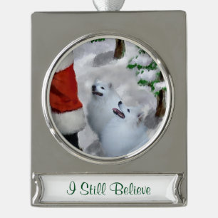 Amerikanisches Eskimohundeweihnachten Banner-Ornament Silber