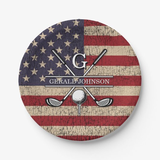 Amerikanisches Flagge Golf Monogramm Design Pappteller (Vorderseite)