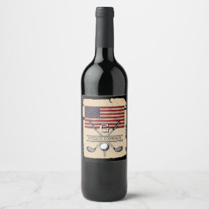Amerikanisches Flagge Golf Monogramm Design Weinetikett