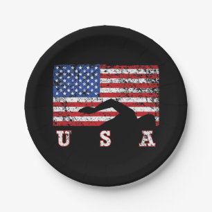 Amerikanisches Flagge Schwimmen USA Geschenk Schwi Pappteller