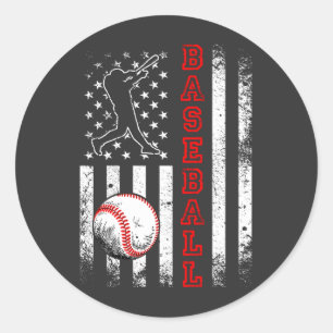 Amerikanisches Flaggen-Baseballteam Vintage Lustig Runder Aufkleber