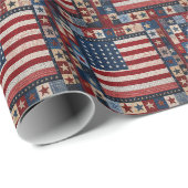 Amerikanisches Flaggen-Quiltmuster Geschenkpapier (Rolleneckpunkt)
