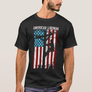 Amerikanisches Flaggen-Stromkabel Patriotische Lin T-Shirt