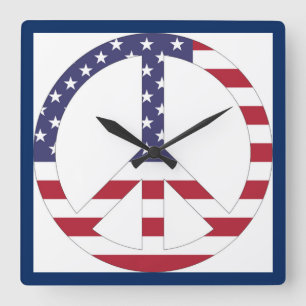 AMERIKANISCHES FLAGGENFRIEDENSSIGNAL QUADRATISCHE WANDUHR