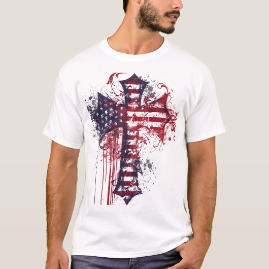 Amerikanisches Flaggenkreuz T-Shirt (Vorderseite)