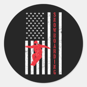 Amerikanisches Flaggensnowboard Usa Winter Patriot Runder Aufkleber