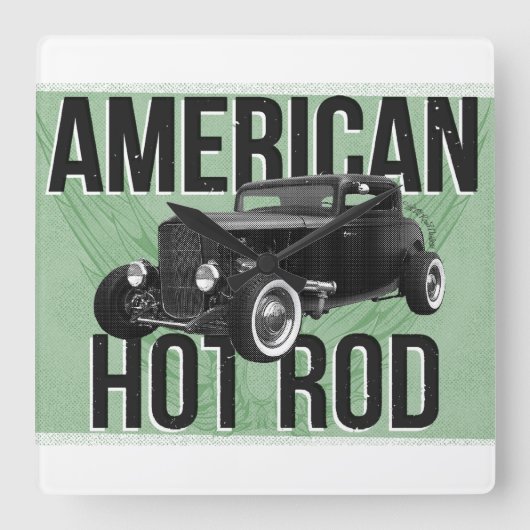 Amerikanisches frisiertes Auto. Grüne Quadratische Wanduhr (Vorderseite)