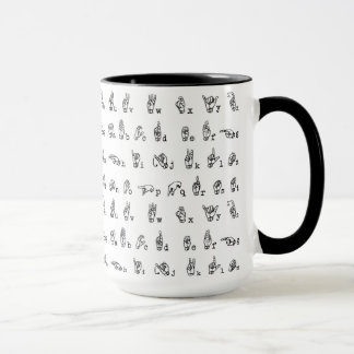 Amerikanisches Gebärdensprache-Alphabet in Tasse