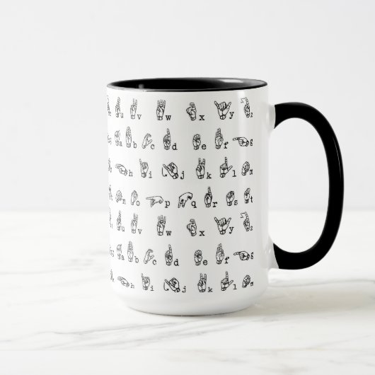 Amerikanisches Gebärdensprache-Alphabet in Tasse (Rechts)