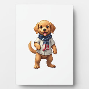 Amerikanisches Goldenes Welpen Vintage Patriotisch Fotoplatte