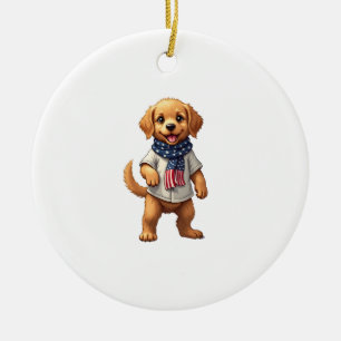 Amerikanisches Goldenes Welpen Vintage Patriotisch Keramik Ornament