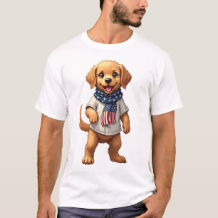 Amerikanisches Goldenes Welpen Vintage Patriotisch T-Shirt