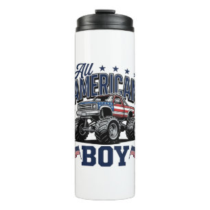 Amerikanisches Jungen-Monster-Truck-Retro-Patrioti Thermosbecher